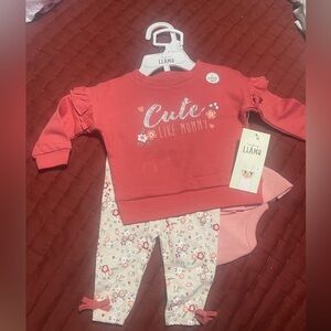 Llama Baby Girl 3-Piece Outfit - Coral "Cute Like Mommy"